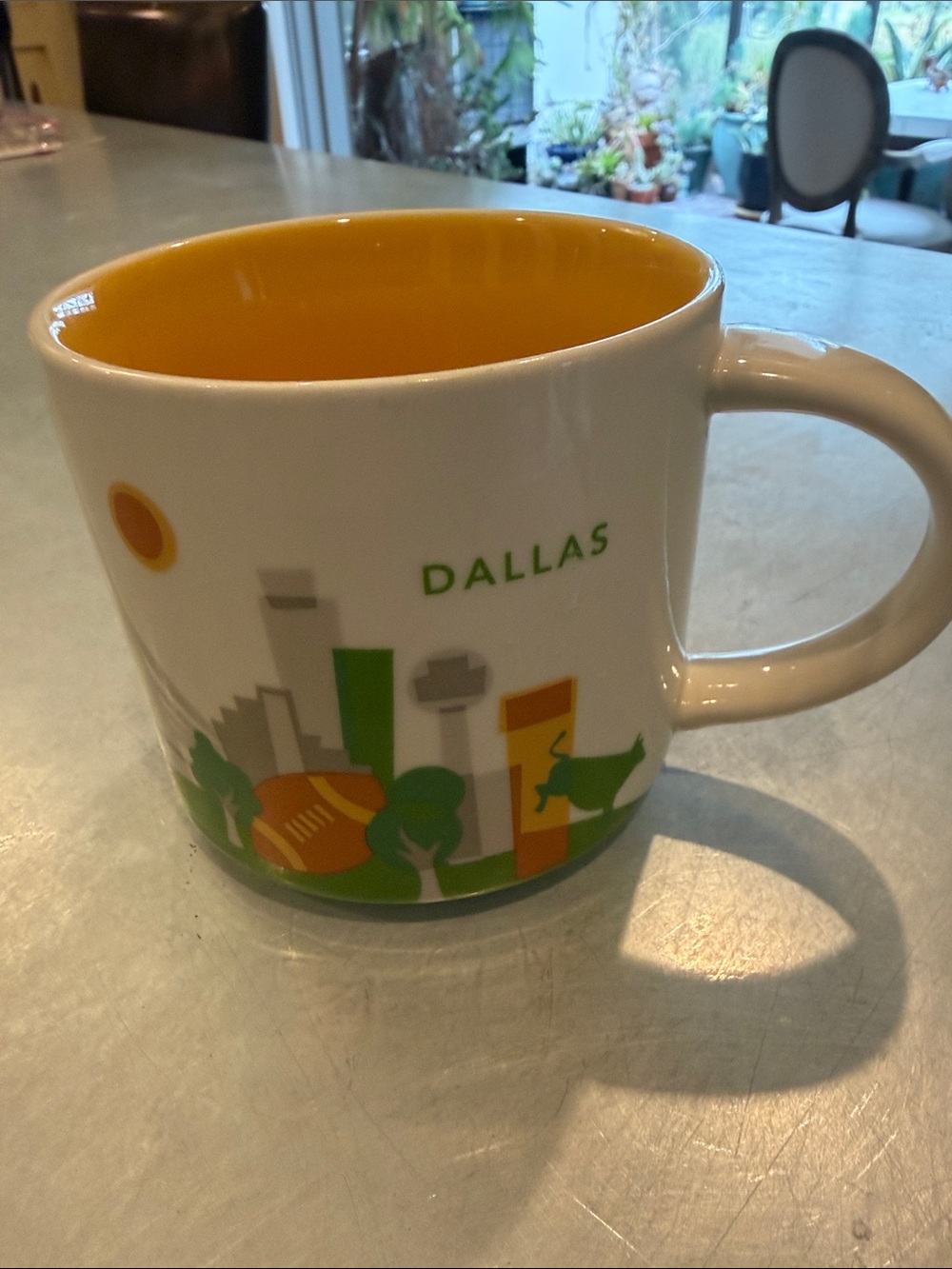 Starbucks Dallas Mug with Yellow Interior and Green & Orange Accents